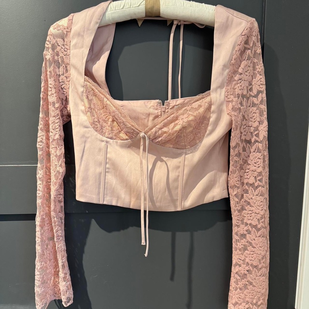 Princess Polly Blush Pink Lace Long Sleeve Corset Crop Top Size US 6